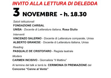 Il 3 novembre2026 l’ultimo appuntamento del Ciclo di Talk di Restart: “Invito alla lettura di Deledda”